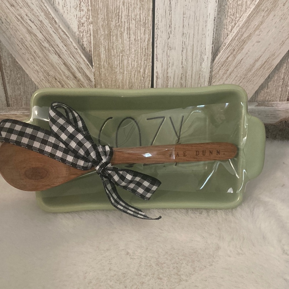 Rae Dunn Cozy Mini Loaf Dish/Pan with Wooden Spoon